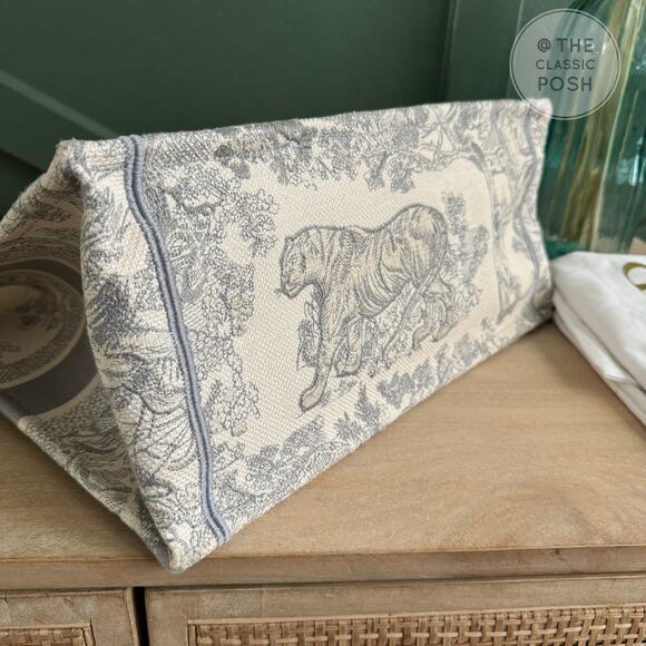 EUC Christian Dior Book Tote Toile De Jouy Ecru Gray Medium - Picture 6 of 16